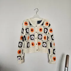花柄クロシェ編みカーディガン