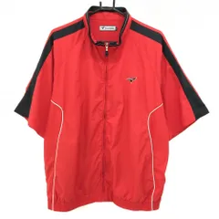 【超美品】ツアーステージ 半袖ブルゾン レッド×黒 地模様 袖ライン ロゴ刺しゅう 大きいサイズ レディース 3L ゴルフウェア TOURSTAGEのサムネイル