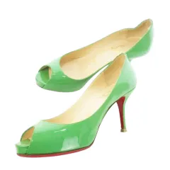 クリスチャンルブタン Christian louboutin パンプス ハイヒール オープントゥ レザー 革 エナメル パテント 35.5 22.5cm 緑 グリーン /CK18 ■GY19