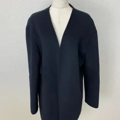 ZARA ロングカーディガン ネイビー M ノーカラー ウール混 オーバーサイズ　20260408-0002