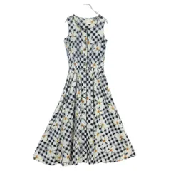 インゲボルグ★くちなし×チェックpt♪ノースリーブワンピース 黒×白系 前開き  薄手 z19464