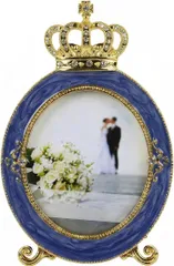 Queen-b フォトフレーム 写真立て 王冠 おしゃれ 推し活 ミニサイズ アンティーク調 結婚祝い チェキ対応 エレガント インテリア 雑貨 プレゼント ギフト (ブルー)
