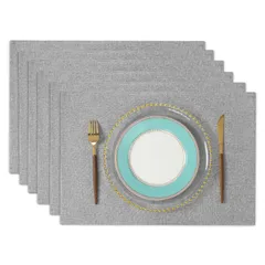 和風 無地 柔軟性 丸洗い可 滑り止め 二層生地縫製 断熱 おしゃれ 綿麻 テーブルマット ランチョンマット布製 お手入れ簡単(横48cm×縦33cm６枚セットライトグレー)