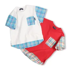 moujonjon チェック柄切替半袖Tシャツ　m36801