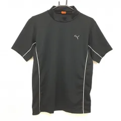 【超美品】プーマ 半袖ハイネックシャツ 黒 サイド地模様 ロゴ刺しゅう メンズ L ゴルフウェア PUMA