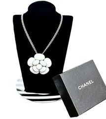 レア超美品◆本物◆CHANELシャネルヴィンテージVintageカメリア花CamelliaセラミックフラワーChokerチョーカーCOCOチェーンネックレスNecklaceホワイト白色