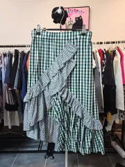 グリーン CHECK フリル Long スカート
