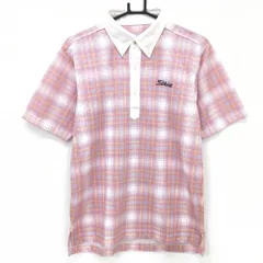 【美品】タイトリスト 半袖ポロシャツ 白×ピンク系×ブルー チェック ボタンダウン  メンズ L ゴルフウェア TITLEIST