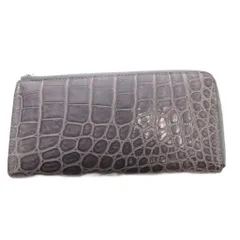 ノーブランド 長財布 ウォレット 小銭入れあり クロコレザー ラウンドファスナー グレー /FF ■GY18