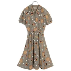 インゲボルグ★クラシカルな雰囲気♪帽子 お花柄 ピンタック ロングワンピース ブラウン系 z19459