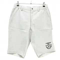 【美品】ルコックゴルフ ハーフパンツ アイボリー×黒 バックロゴ 英字刺しゅう メンズ L ゴルフウェア le coq sportif