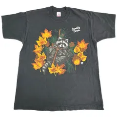 90年代 USA製 アニマルプリント アライグマ 半袖Ｔシャツ ブラック(メンズ XL)中古 古着 X8159