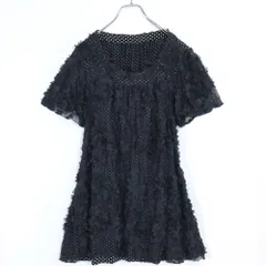 インゲボルグ★モチーフいっぱい♪レースとドットのチュニックブラウス サイズ11 黒系 薄手 z19466