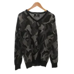 マーク＆ロナ MARK&LONA ニット セーター Vネック ロゴ スカル 総柄 ラメ 長袖 黒 ブラック /FF ■GY42