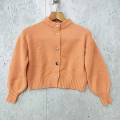 VIS ビス 洗える レトロ釦 ボリュームスリーブ カーディガン ニット ショート丈 オレンジ Sサイズ ◎_◇〇