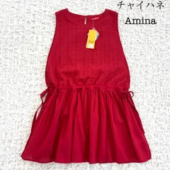 チャイハネ Amina 重ね着用エイプロ刺繍トップス エスニック コットン レッド