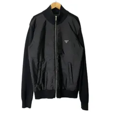 プラダ PRADA Re-Nylon Jacket ジャケット ニット切替 三角プレート リナイロン 上着 50 ブラック UMG116