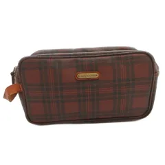 ポロ ラルフローレン POLO RALPH LAUREN クラッチバッグ セカンド チェック柄 PVC レザー ロゴ 茶 ブラウン /FF ■GY18