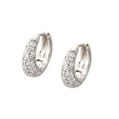 【シルバー×8mm】[Cream dot. クリームドット公式]  ニッケルフリー フープ ワンタッチ キャッチレス 中折れ パヴェ ビジュー ミル打ち ミニ 極小 耳たぶフィット フィット 2サイズ  