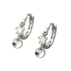 【シルバー×ピアス】[Cream dot. クリームドット公式] ピアス レディース   ニッケルフリー フープ ワンタッチ キャッチレス 中折れ 一粒ビジュー ミニコイン ちょい揺れ 小ぶり  
