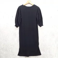 natural couture ナチュラルクチュール ロング ワンピース バルーン袖 サイドスリット ゆったり ブラック ◎_〇◇