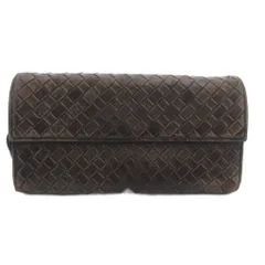 ボッテガヴェネタ BOTTEGA VENETA イントレチャート 長財布ウォレット 小銭入れあり フラップ レザー 茶 ブラウン /GV ■GY18