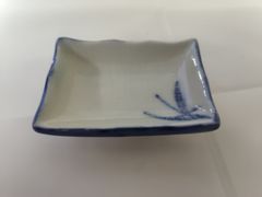 珉平焼 青釉陽刻網代に蔦葉文 角小皿 豆皿 手塩皿 淡路焼 江戸期 骨董_