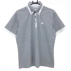 【超美品】アディダス 半袖ポロシャツ ライトグレー×黒 総柄 ロゴ刺しゅう ボタンダウン メンズ L/G ゴルフウェア adidas