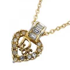 【6jcb0903-k】クリスチャンディオール ネックレス ディオールロゴ GPメッキ ラインストーン ゴールド【中古】レディース