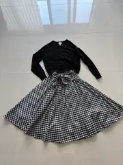 ショートバスターチェック フレアスカート/ONE PIECE