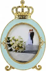 Queen-b フォトフレーム 写真立て 王冠 おしゃれ 推し活 ミニサイズ アンティーク調 結婚祝い チェキ対応 エレガント インテリア 雑貨 プレゼント ギフト (グリーン)