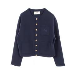 セリーヌ CELINE ノーカラージャケット サルキー刺繍 2V41E6700 ネイビー カシミヤ ノーカラージャケット レディース Used Bのサムネイル