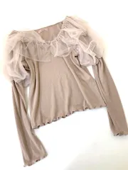 美品 NICECLAUP ナイスクラップ 定価4950円 テレコチュールトップス カットソー sizeF/モカ  ■◇レディース