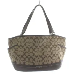 コーチ COACH トートバッグ ハンド キャンバス レザー シグネチャー 総柄 ロゴ ベージュ 茶色 ブラウン F23297 /XZ ■GY18