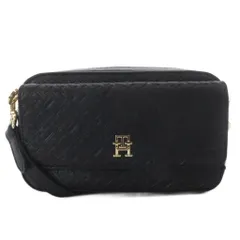 トミーヒルフィガー TOMMY HILFIGER ショルダーバッグ ワンショルダー ロゴ型押し フェイクレザー ブラック /YO12 ■GY11