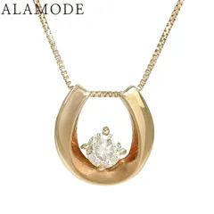 D0.1 ダイヤ ネックレス ピンクゴールド K18PG 1.2g ネックレス アクセサリー ジュエリー 1PD 1ポイントダイヤ ホースシューモチーフ ピンクゴールド レディース 40802172659【中古】【アラモード】