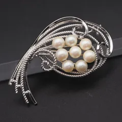 V381 本真珠 5.6mm8珠 パール STERLING刻印 ブローチ デザイン シルバー コサージュ 6月誕生石