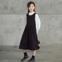 ☆ ホワイト×ブラック ☆ 150cm ☆ キッズ 女の子 ワンピース 制服 フォーマル 2点セット ジャンパースカート ブラウス 2点セット 女の子 ジャンスカ シャツ キッズブラウス スカート ワンピース セット 子ども服 子供服 子供 こども 子ども