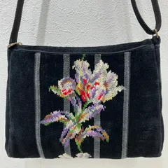 1719　FEILER フェイラー　ショルダーバッグ　ブラック　黒　花柄　フラワー　レディース　シュニール織り　小さめ　ミニ