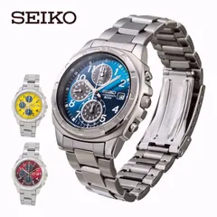【送料無料】SEIKO セイコー クロノグラフ アラビア数字文字盤 （海外モデル） - 腕時計 ウォッチ ダークブルー レッド イエロー 海外 モデル 逆輸入 縦3つ目 日本直販