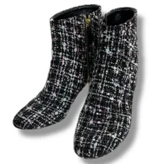 CASADEI カサディ ツィードショートブーツ 13034848 ショートブーツ ブーツ 横ジップ ヒール イタリア製 黒系 ツィード サイズ38 レディース 冬 ゴーゴー古着久喜倉庫店 草3842のサムネイル
