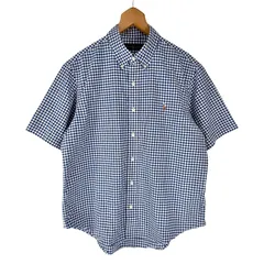 RALPH LAUREN 41381 ギンガムチェック ボタンダウンシャツ 半袖 L ブルー メンズ 古着
