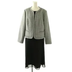 リファンネ RIFANNE 東京ソワール アンサンブル セット ノーカラー ジャケット ツイード ロング ワンピース 大きいサイズ 15 黒 白 /CX ■GY35