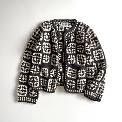 美品 / KHWOPA×JOURNAL STANDARD クォーパ×ジャーナルスタンダード / ネパール製 ハンドニット コットンクロシェカーディガン / レディース F / ブラック×ナチュラル / トップス アウター