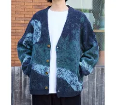 新品未開封タグ付き　8L ニッセン グラデーション シャギー ニット カーディガン　ブルー