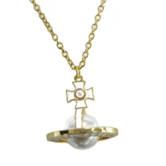 ヴィヴィアンウエストウッド Vivienne Westwood パールオーブネックレス ペンダント チェーン ロゴ ゴールドカラー 白 ホワイト /KW ■GY18