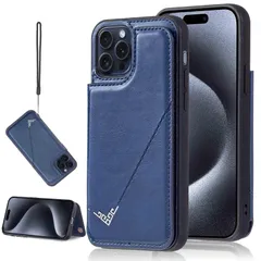 互換性 iPhone 15 PRO 6.1 inch 用（ネイビーブルー) アイフォン15プロ 6.1インチ スマホケース 背面カード 収納 軽量 多機能 手帳型カバー IPHONE15pro BLUE