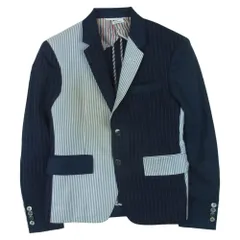 THOM BROWNE トムブラウン ストライプ シアサッカー 切替 2B テーラード ジャケット ネイビー系【中古】のサムネイル