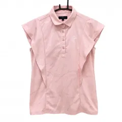 【超美品】キャロウェイ ノースリーブポロシャツ ライトピンク リーフ地模様 ロゴ白 袖フリル レディース M ゴルフウェア Callaway