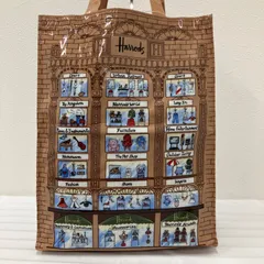 1837　Harrods　ハロッズ　トートバッグ　ハンドバッグ　ブラウン　レディース　PVC　コーティング　ビル　建物　ショッピングモール　レンガ